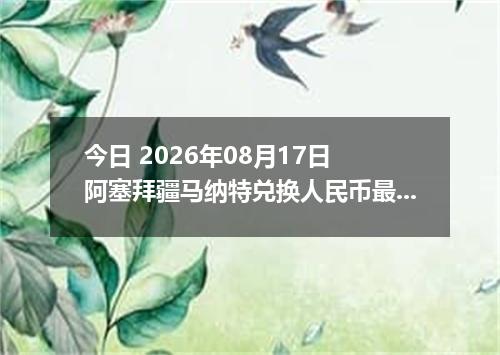 今日 2026年08月17日 阿塞拜疆马纳特兑换人民币最新汇率行情