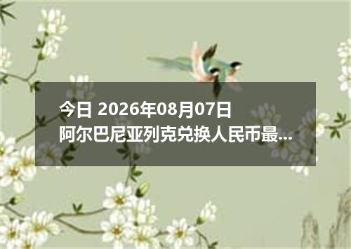 今日 2026年08月07日 阿尔巴尼亚列克兑换人民币最新汇率行情