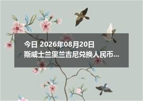 今日 2026年08月20日 斯威士兰里兰吉尼兑换人民币最新汇率行情