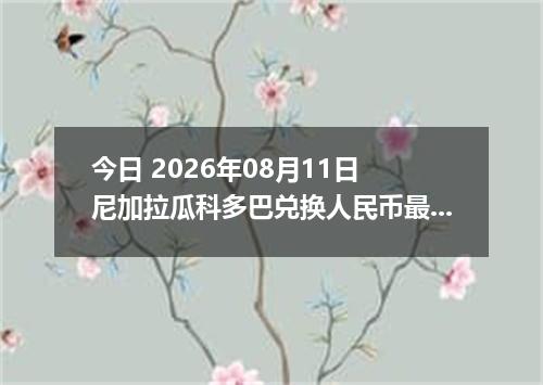 今日 2026年08月11日 尼加拉瓜科多巴兑换人民币最新汇率行情